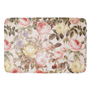 Tapis De Bain Motif de fleur rose de cru rose romantique