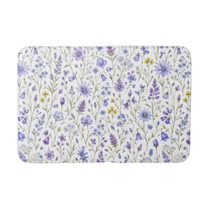 Tapis De Bain Motif de fleur sauvage à l'aquarelle bleu violet j