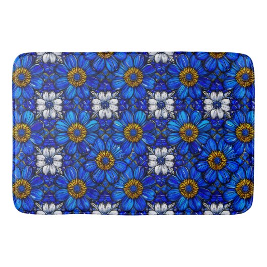 Tapis De Bain Motif de fleurs bleues (Devant)