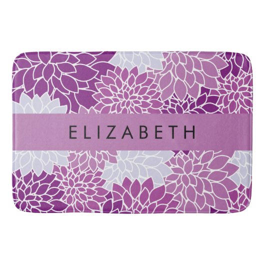 Tapis De Bain Motif De Fleurs, Dahlia Violet, Votre Nom (Devant)