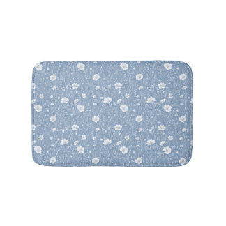 Tapis De Bain Motif de fleurs sauvages bleu et blanc atténué