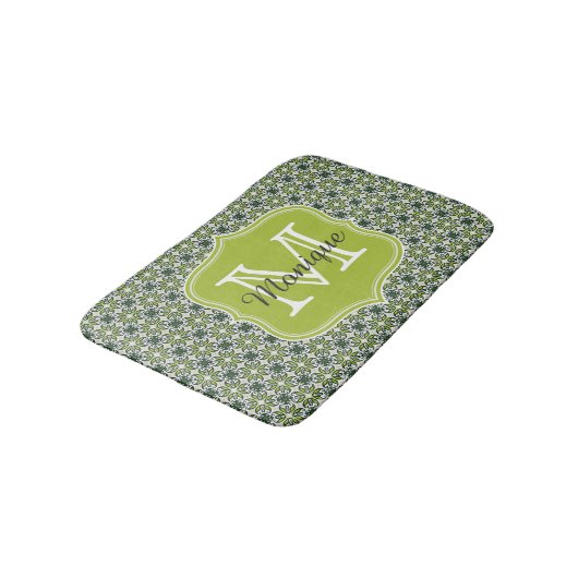 Tapis De Bain Motif de fleurs vertes Monogrammes (Angle)