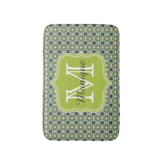 Tapis De Bain Motif de fleurs vertes Monogrammes (Devant (Vertical))