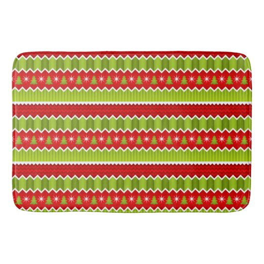 Tapis De Bain Motif De Frappes Chevron Rouge Et Vert Noël (Devant)