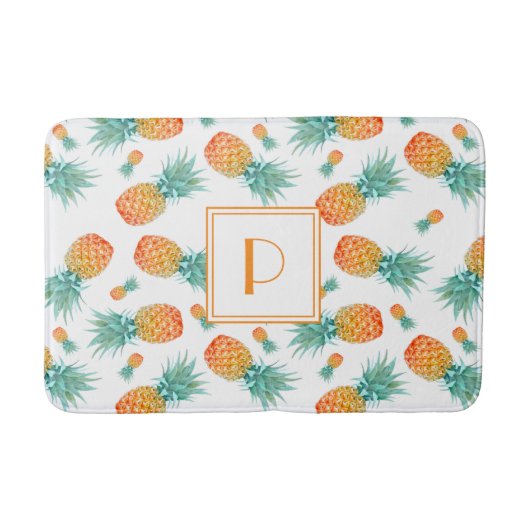 Tapis De Bain Motif de fruits d'ananas Monogramme moderne (Devant)