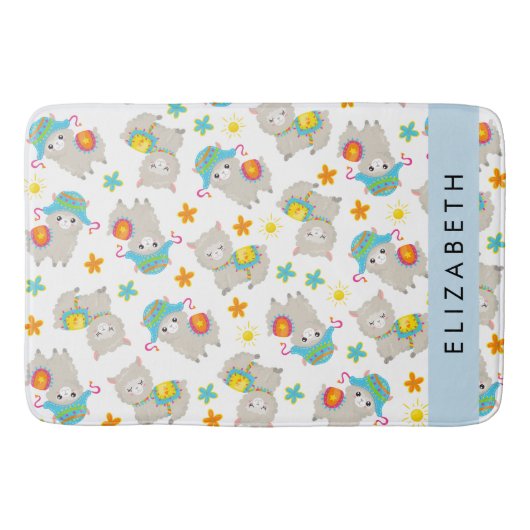 Tapis De Bain Motif De Llamas, Alpacas, Fleurs, Votre Nom (Devant)