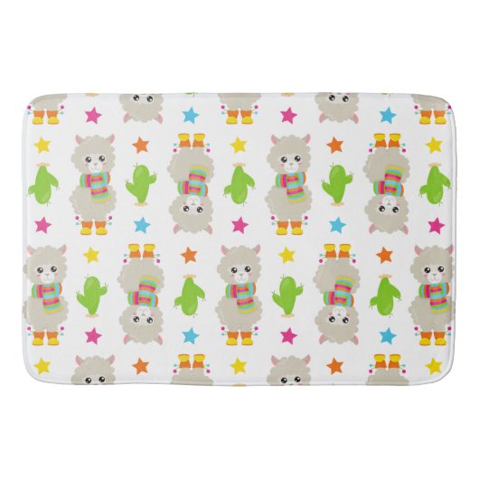 Tapis De Bain Motif De Llamas, Cute Llamas, Alpacas, Cactus (Devant)