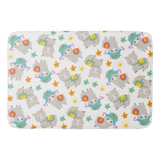 Tapis De Bain Motif De Llamas, Cute Llamas, Alpacas, Fleurs (Devant)