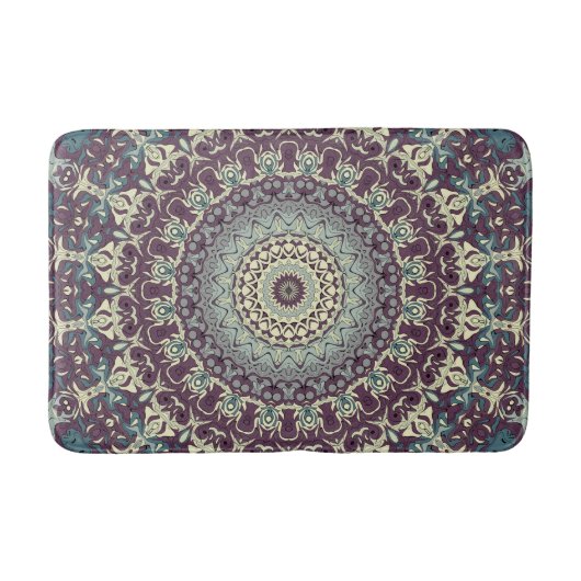 Tapis De Bain Motif de mandala violet sarcelle et crème (Devant)