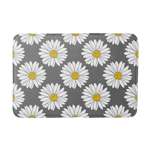 Tapis De Bain Motif de marguerite gris jaune blanc (Devant)