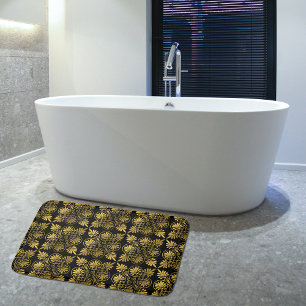 Tapis De Bain Motif de méandre grec antique en or noir