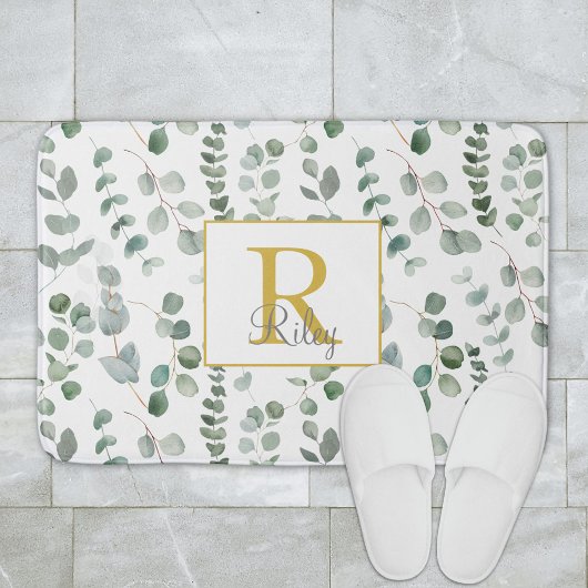 Tapis De Bain Motif de monogramme Eucalyptus