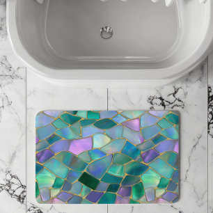 Tapis De Bain Motif de mosaïque en verre coloré pastel