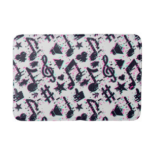 Tapis De Bain Motif de notes musicales et de coeurs déformés