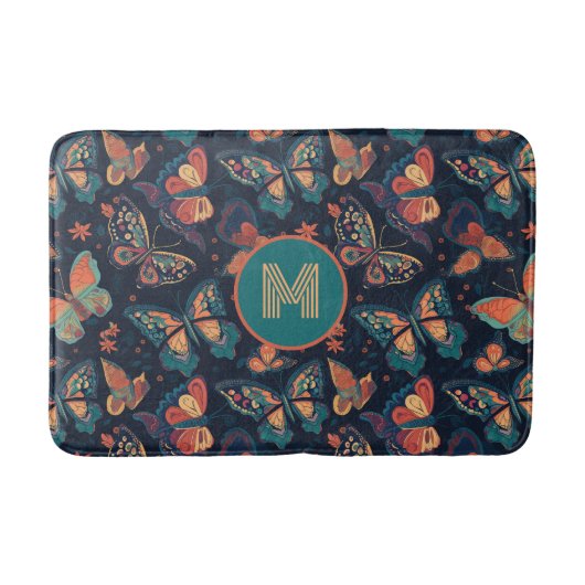 Tapis De Bain Motif de papillon monogramme personnalisé (Devant)
