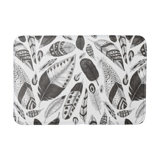 Tapis De Bain Motif de plumes noir et blanc (Devant)