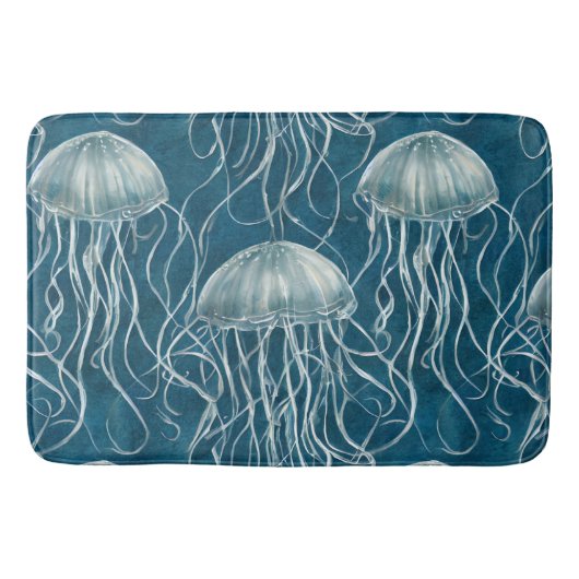 Tapis De Bain Motif de poisson marine bleu et blanc gelée (Devant)