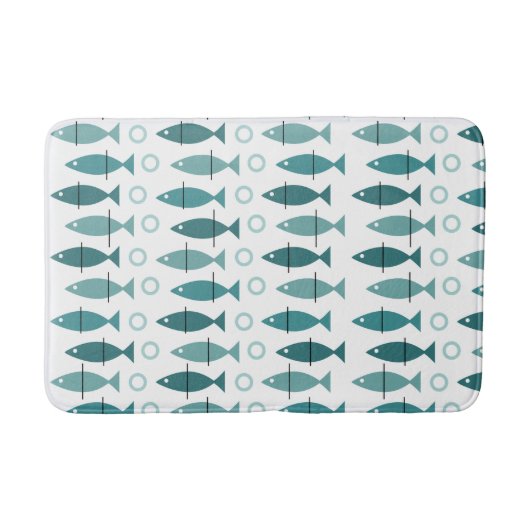 Tapis De Bain Motif de poisson moderne du milieu du siècle Turqu (Devant)