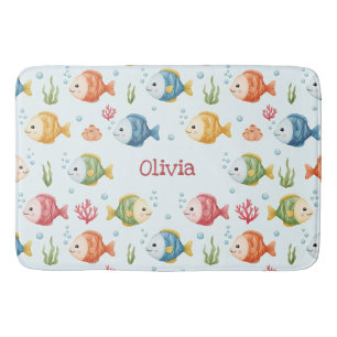 Tapis De Bain Motif de poissons tropicaux ludiques personnalisé