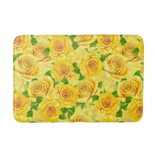 Tapis De Bain Motif de rose d'aquarelle jaune (Devant)