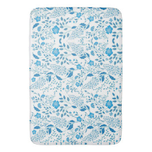 Tapis De Bain Motif de style de broderie florale blanche bleue