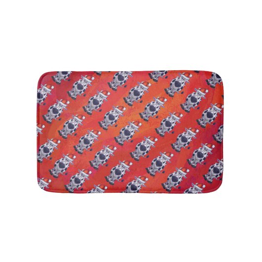 Tapis De Bain Motif de vache de Noël sur Red Field (Devant)