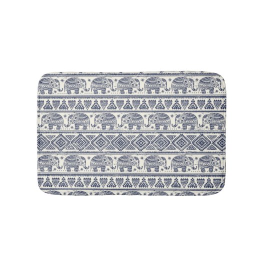 Tapis De Bain Motif d'éléphant ethnique bleu (Devant)
