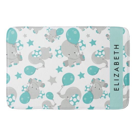 Tapis De Bain Motif D'Eléphants, Eléphants Mignons, Votre Nom (Devant)