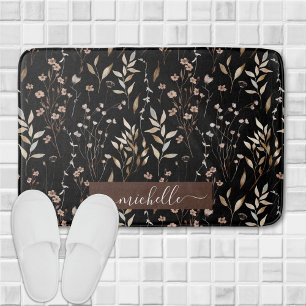 Tapis De Bain Motif délicat de fleurs et de feuilles marron à l'