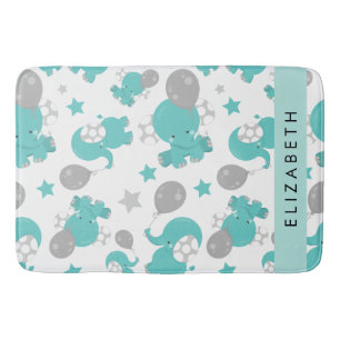 Tapis De Bain Motif Des Eléphants Bleus, Étoiles, Votre Nom