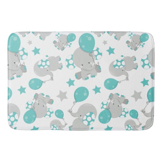 Tapis De Bain Motif Des Eléphants, Eléphants Mignons - Gris Bleu (Devant)