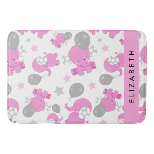 Tapis De Bain Motif Des Eléphants Roses, Étoiles, Votre Nom
