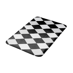 Tapis De Bain Motif diamant en harlequin noir et blanc