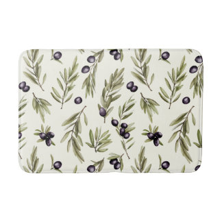 Tapis De Bain Motif d'olive de campagne française à l'aquarelle