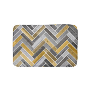 Tapis De Bain Motif d'os de hareng en gris et jaune