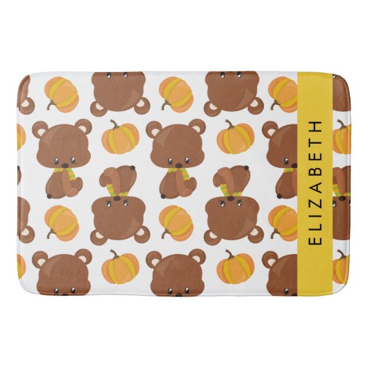 Tapis De Bain Motif D'Ours, Mignons Ours, Citrouille, Votre Nom (Devant)