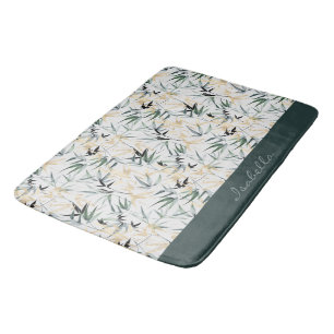 Tapis De Bain Motif en bambou vert or à l'aquarelle japonaise