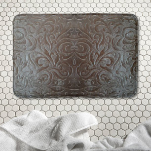Tapis De Bain Motif en cuir rustique brun de l'Ouest