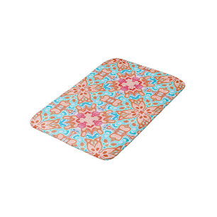 Tapis De Bain Motif en mosaïque rose orange turquoise rétro chic