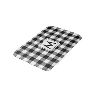 Tapis De Bain Motif En vichy noir et blanc avec Monogramme