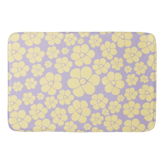 Tapis De Bain Motif Fleur - Pastel Jaune et Violet (Devant)