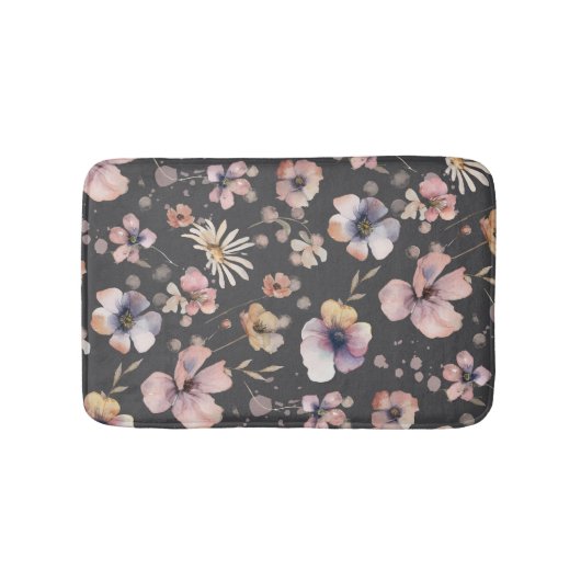 Tapis De Bain Motif Fleurs Sauvages Aquarelle Bohème Triste (Devant)
