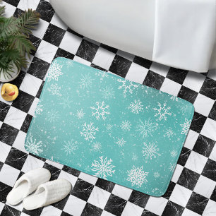Tapis De Bain Motif Flocons de Neige Bleu Turquoise Doux Gel Hiv