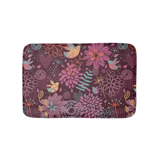 Tapis De Bain Motif floral abstrait avec des oiseaux (Devant)