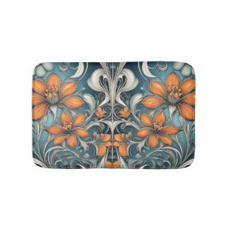 Tapis De Bain Motif floral Art Nouveau sarcelle orange