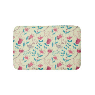 Tapis De Bain Motif floral avec des chats de bande dessinée