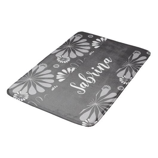 Tapis De Bain Motif floral blanc et gris (Angle)