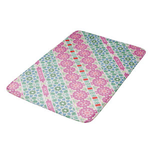 Tapis De Bain Motif floral bohème dessin en mosaïque aquarelle