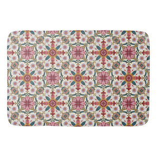 Tapis De Bain Motif floral boho en rouge, rose et sarcelle