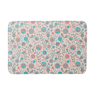 Tapis De Bain Motif floral d'art populaire turquoise et de